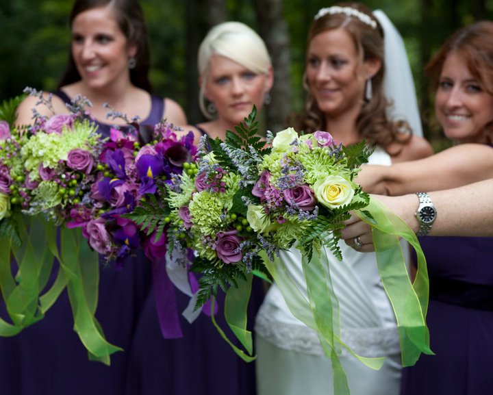 purple and green bridesmaid bouquets