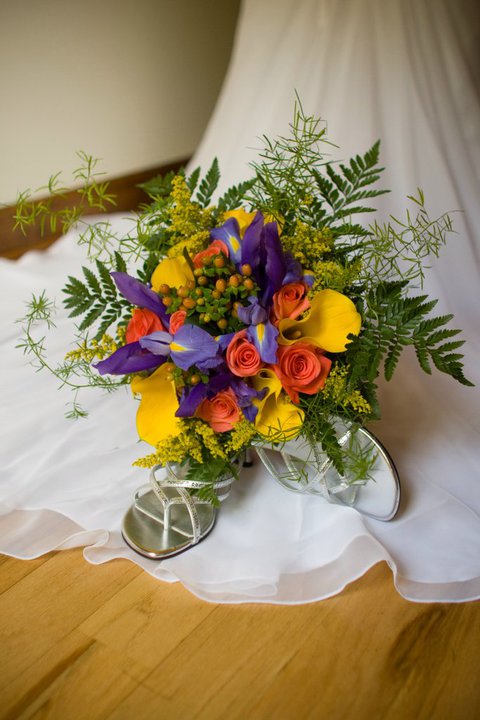 bride's bouquet and shoes