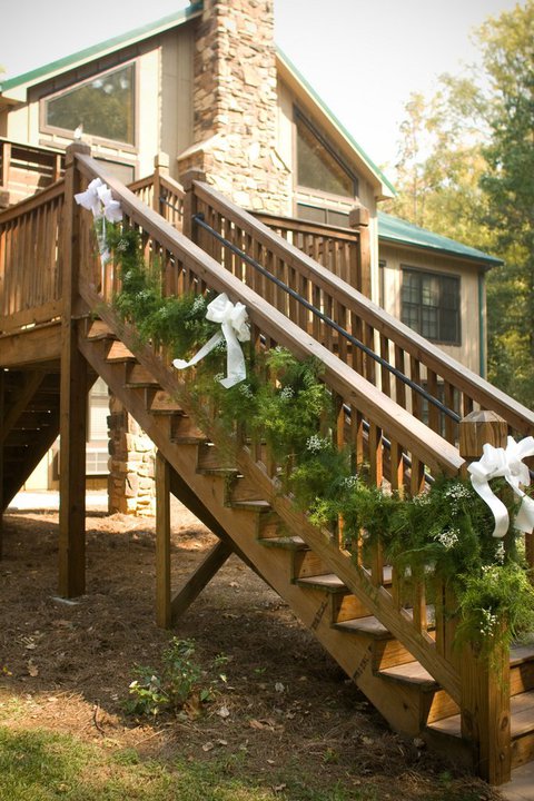 garland on outdoor stairs